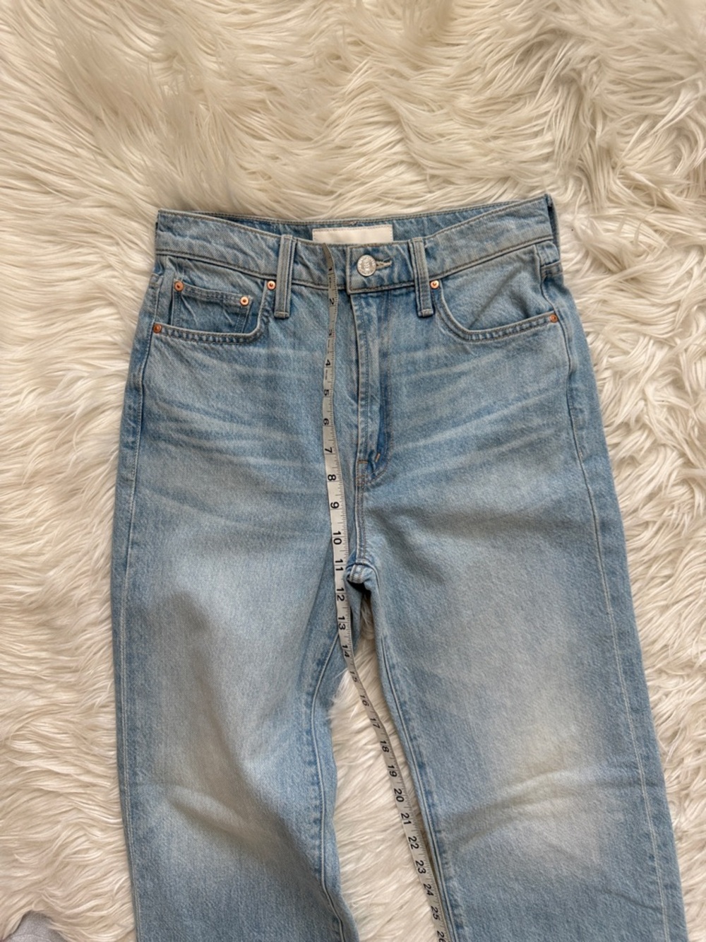 MOTHER Rambler Zip Ankle Fray Light Blue High-Rise Wide Leg Jeans - Picture 15 of 16